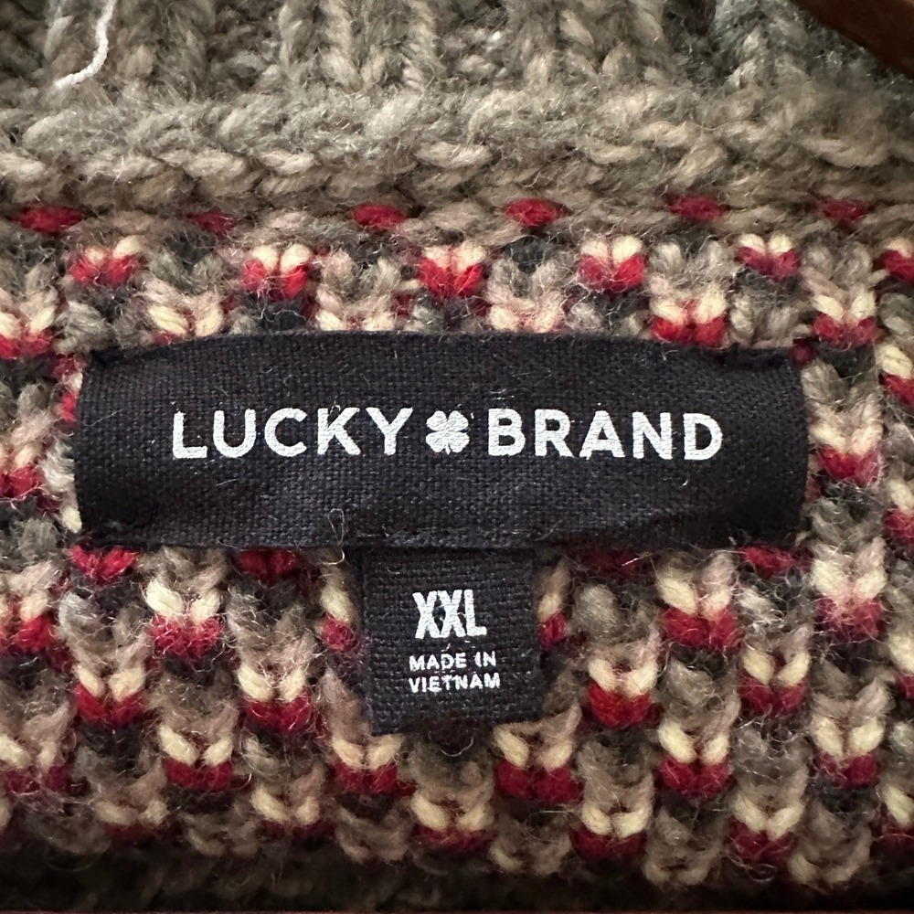 Lucky Brand Men's‎ XXL Sweater Grey Red Southwestern Geometric Knit 149504 - Picture 5 of 12